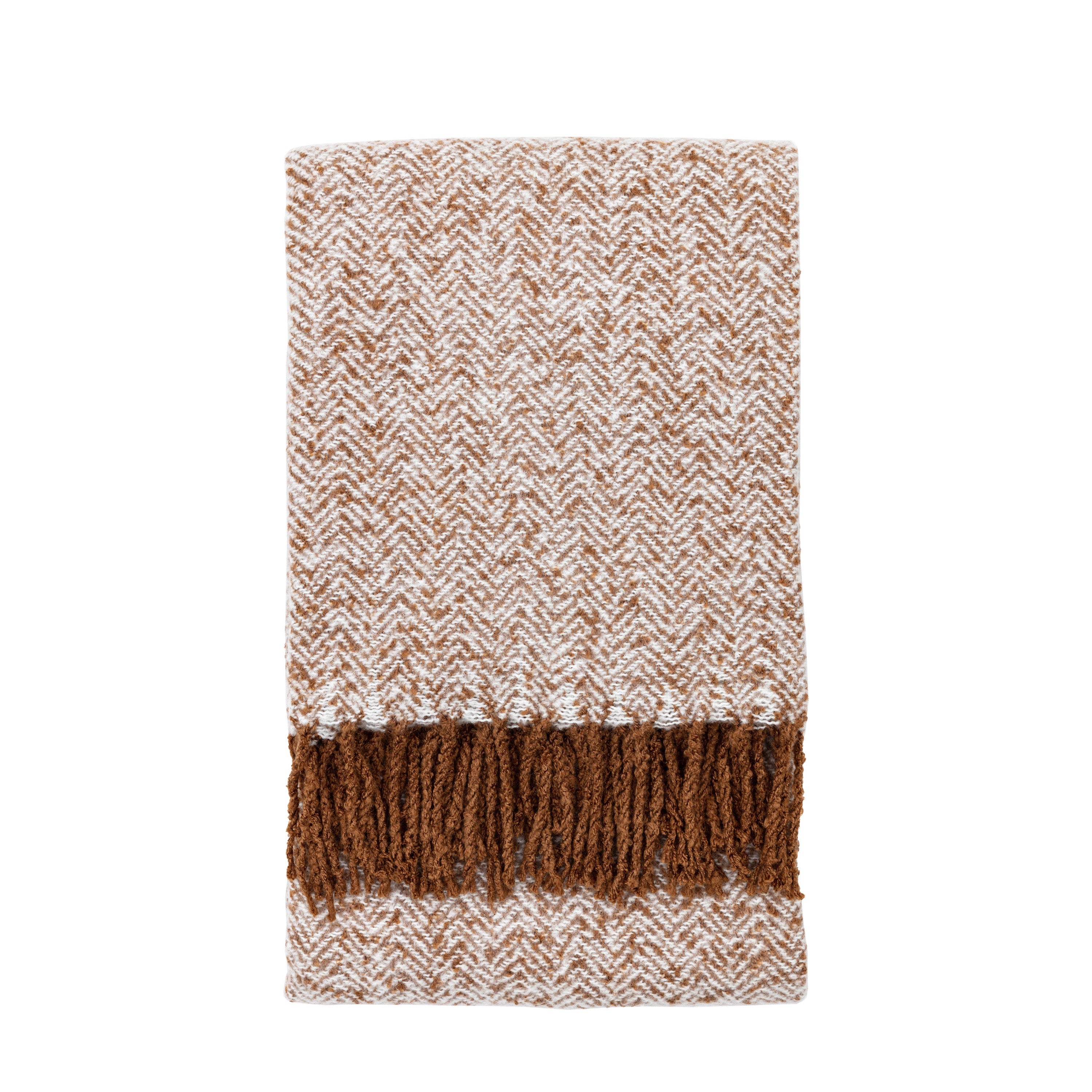 Herringbone Faux Mohair Throw Tan